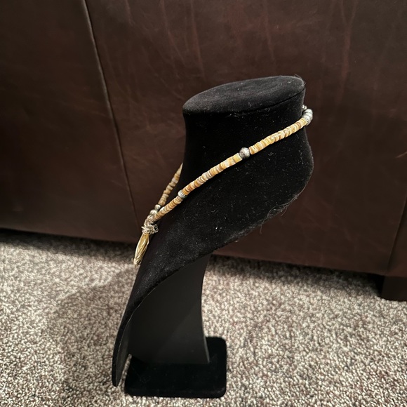 Vintage Turquoise, Brown Shell & Sterling Silver long double strand necklace - Picture 3 of 3